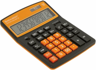 KALAM.KZ - Калькулятор 12 разрядов, 15.5x20.6см, черно-оранжевый  BRAUBERG EXTRA COLOR-12-BKRG