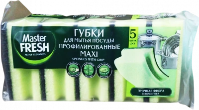 Губка для мытья посуды, профилированная Maxi, 5шт, Master Fresh