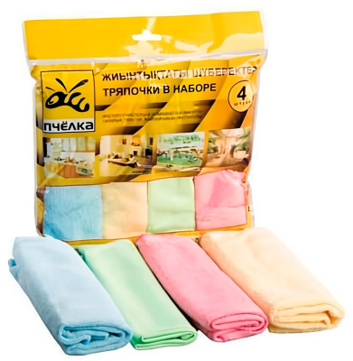 KALAM.KZ - Салфетка 35*35см, микрофибра 4 шт. "Универсальная" Пчелка