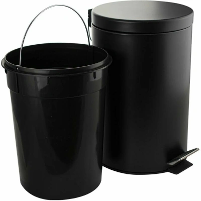 Урна 12л с крышкой и педалью металлическая, цвет черный