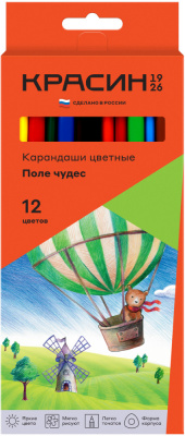 Карандаши цветные 12 цв. набор, картонная упаковка, "Поле чудес" Красин  