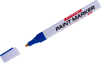 Маркер-краска  4мм, закруглённый пишущий узел, металлический корпус, нитро-основа.синий "Berlingo"