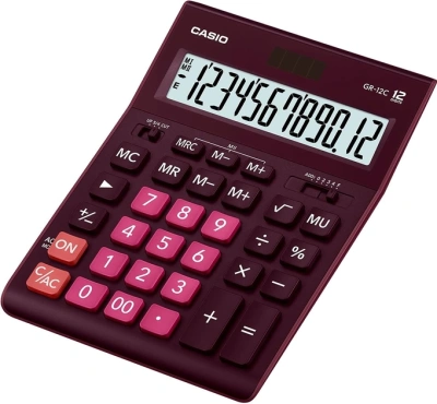 Калькулятор 12 разрядов, 34,5 x 210 x 155мм, бордовый CASIO GR-12C-WR-W-EP