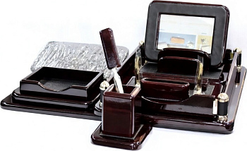 KALAM.KZ - Набор настольный 8 предметов, дерево, темно-бордовый, отделка черная кожа Grand