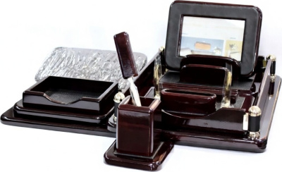 Набор настольный 8 предметов, дерево, темно-бордовый, отделка черная кожа Grand