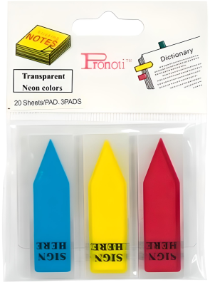 Закладки клейкие 48x15мм, 3цвx20л, с надписью "Sign Here", неоновые, пластиковые Pronoti