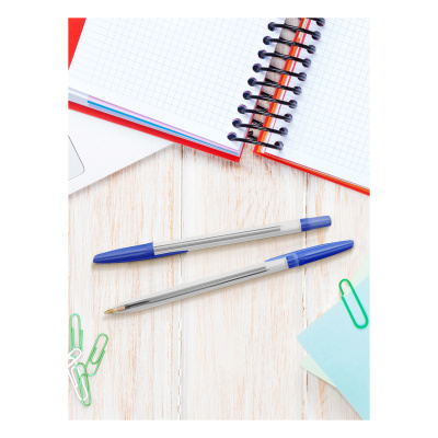 KALAM.KZ - Ручка шариковая, 1.0мм, синяя, корпус прозрачный Стамм