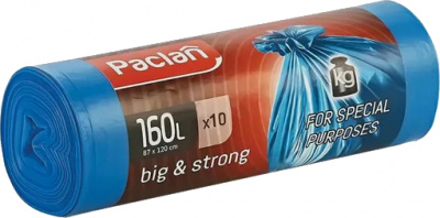 Пакет для мусора на 160л, 10шт, Paclan Big&Strong, 87*120см, 26мкм, голубые