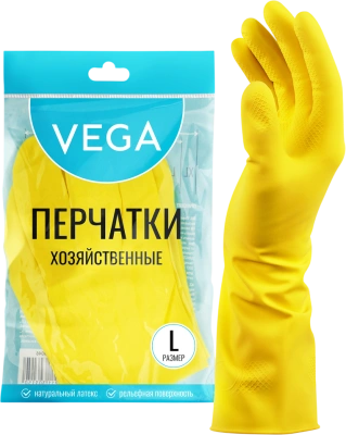 Перчатки резиновые L желтые, х/б напыление 1 пара в уп. Vega 