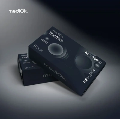 KALAM.KZ - Перчатки винил-нитрил M нестерильные, неопудренные, черные 50 пар в уп. MediOk