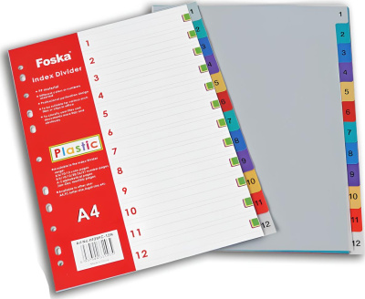 Разделитель 1-12, А4, 12л, пластик, цветной Foska Разделитель 1-12, А4, 12л, пластик, цветной Foska