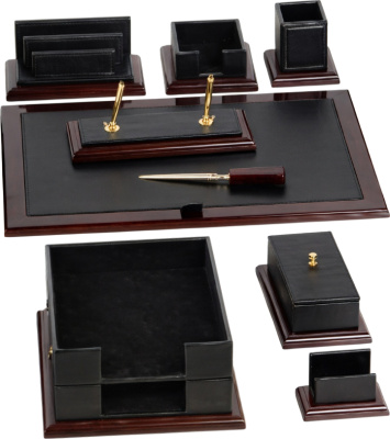 Набор настольный 9 предметов, дерево, кожа, черный/коричневый Grand