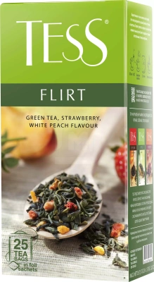 Чай зеленый, 25 пакетиков Tess Flirt белого персика и клубники