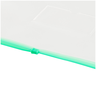 KALAM.KZ - Папка с бегунком А4, 150мкр, прозрачная, карман, молния зеленая, OfficeSpace