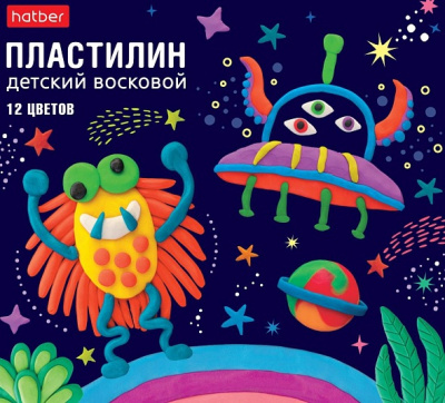 KALAM.KZ - Пластилин восковой неоновый "Hatber", 12 цветов, 180гр, со стеком, серия "Монстрики"