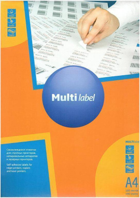 Наклейки на 40, А4, 48.5x25.4мм, 100л, белые Multilabel