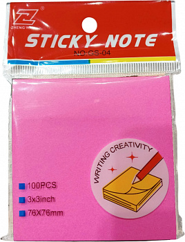 Бумага для заметок 76x76мм, 100л., самоклеющаяся, розовая "Sticky"
