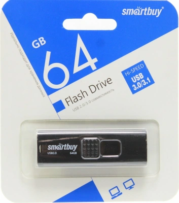 Флеш-накопитель USB 64GB  3.0 Fashion Black Smartbuy