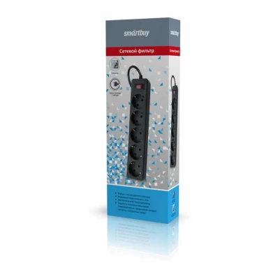 KALAM.KZ - Сетевой фильтр Smartbuy, 10А, 2200 Вт, 5 гнезд,  с заземл., ПВС 3x0,75, 5 м., черный (SBSP-50-K)