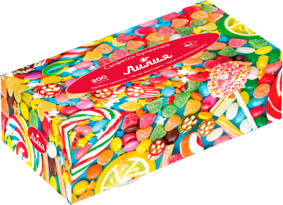 Салфетки бумажные 200шт, 2х-слойные, вытяжные в картонной упаковке Лилия "non-stop"