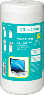 Салфетки для монитора, 100шт, в тубе OfficeClean
