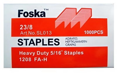 KALAM.KZ - Скобы для степлера №23/8, 1-60л, 1000шт, оцинкованные Foska