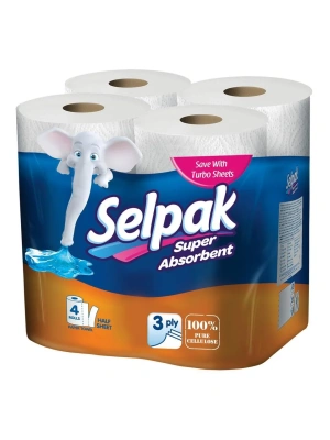 Полотенца бумажные 3х-слойные "Selpak" с втулкой, без обертки 4 шт в уп