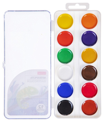 KALAM.KZ - Акварель медовая, 12 цветов, без кисти, полусухая,  серия "Colora", пластиковый пенал, "Hatber"