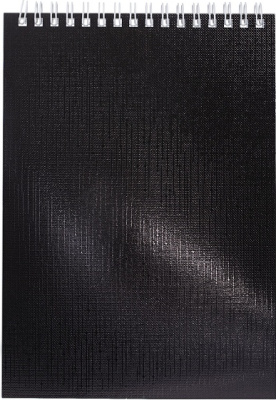 Блокнот 80л, А5, клетка, на гребне, бумвинил. обл,  Metallic черный, "Hatber"