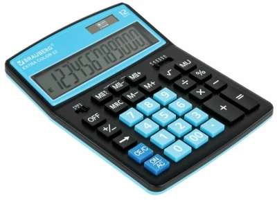KALAM.KZ - Калькулятор 12 разрядов, 15.5x20.6см, черно-голубой  BRAUBERG EXTRA COLOR-12-BKBU