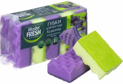 KALAM.KZ - Губка для мытья посуды 5 шт в уп. XL Strong effect, яркие цвета, "Master Fresh"