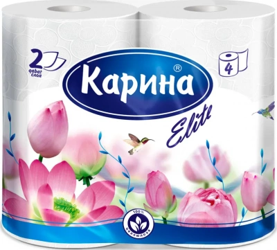Туалетная  бумага в уп, 4 шт,двухслойные Карина (Elite)