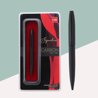 KALAM.KZ - Ручка шариковая 0.7мм, Cello "Signature Carbon", синяя, пластиковый футляр