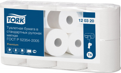Туалетная бумага двухслойная 23м 8 рулонов, белая 184л.Tork Premium T4