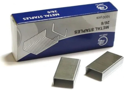 Скобы для степлера №26/6, 1-30л, 1000шт, оцинкованные Zhenda