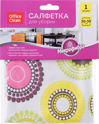 Салфетка 30*30см, микрофибра 1 шт. "Универсальная" цветная с рисунком, OfficeClean