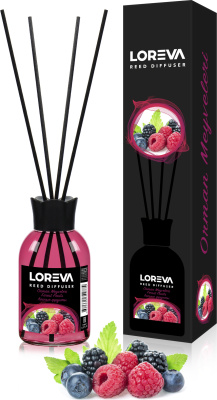 Освежитель-Аромадиффузор 55мл, Loreva с эфирными маслами с палочками, "Лесные плоды"
