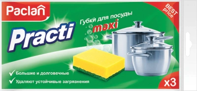KALAM.KZ - Губка для мытья посуды 3 шт в уп. (абразив), Paclan Practi Maxi