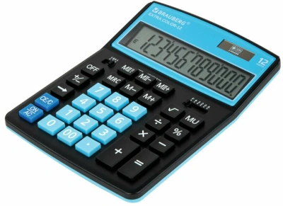 KALAM.KZ - Калькулятор 12 разрядов, 15.5x20.6см, черно-голубой  BRAUBERG EXTRA COLOR-12-BKBU