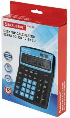 KALAM.KZ - Калькулятор 12 разрядов, 15.5x20.6см, черно-голубой  BRAUBERG EXTRA COLOR-12-BKBU