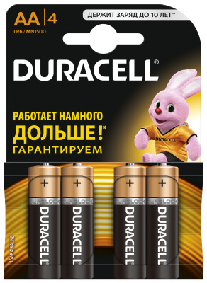 Батарейка AА, 1.5V, Alkaline (блистер 4шт) Duracell