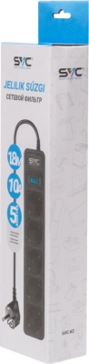 KALAM.KZ - Сетевой фильтр 5 гнезд, 1,8 м,SVC, ZC5S-18M, 220-250В, 10A, картонная коробка, черный
