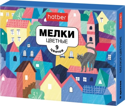 Мелки цветные 9 цветов, набор, картонная упаковка Hatber
