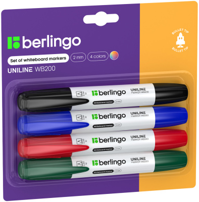 Маркер для доски, набор 4 цв., "Uniline WB200" Berlingo