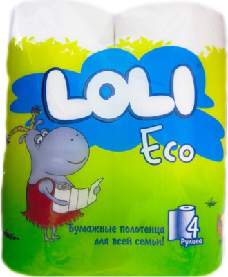 Полотенца бумажные 3х-слойные "Loli" с втулкой, без обертки 4 шт в уп