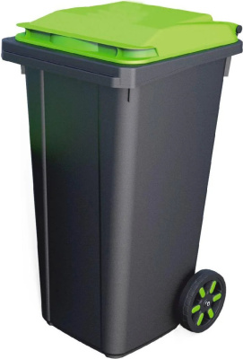 KALAM.KZ - Бак для мусора 240л, пластиковый  черный с зеленой крышкой