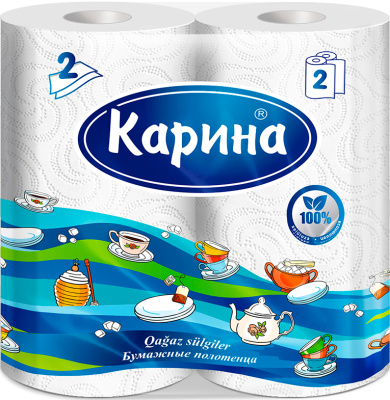 Полотенца бумажные 2х-слойные "Карина" с втулкой, без обертки 2 шт в уп