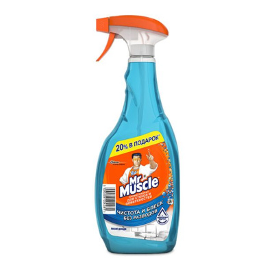 Средство для мытья стекол и поверхностей, 750мл, "Мистер Мускул" с триггером, голубой