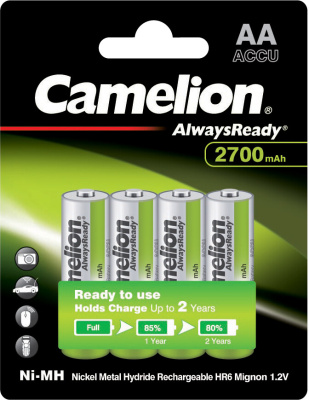 Аккумулятор AA, 2700 mAh Ni-MH NH-AA2700ARBP4 (блистер 4шт) Camelion AlwaysReaby Rechargeable