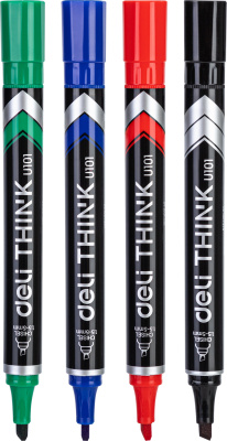 Маркер перманентный 1,5 - 5 мм, скошенный наконечник, набор 4 цвета, Deli